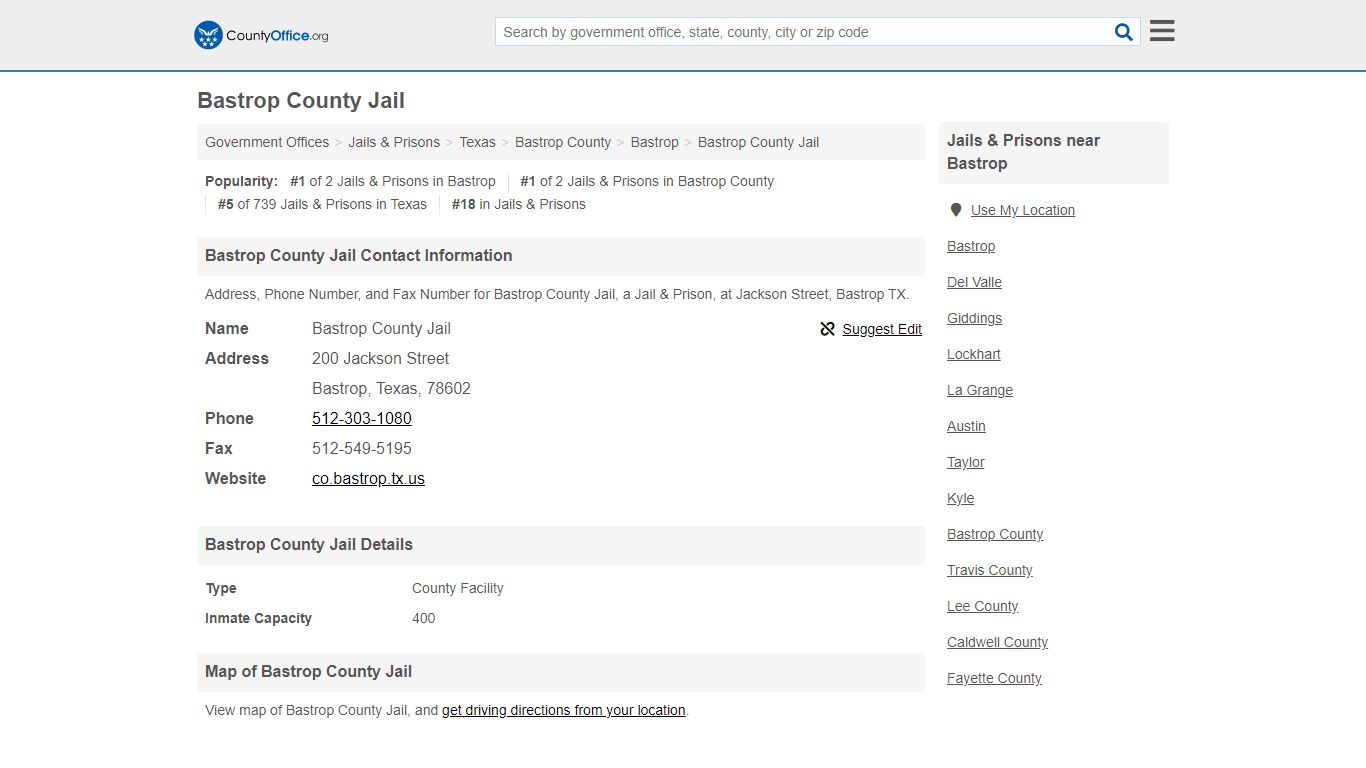 Bastrop County Jail - Bastrop, TX (Address, Phone, and Fax)